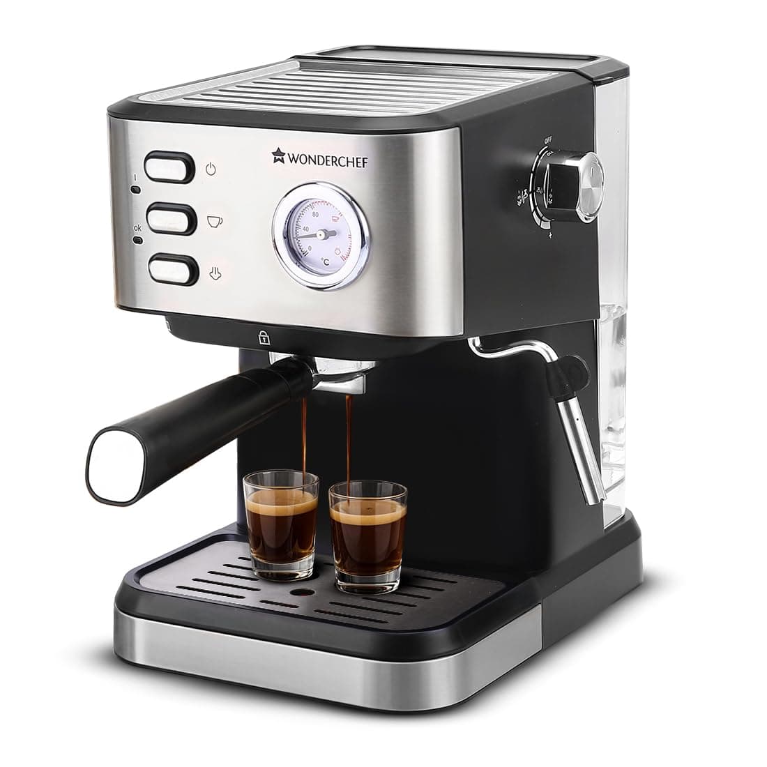 Wonderchef Regenta 19 Bar Espresso Coffee Maker | Espresso, Cappuccino, Latte, Mocha & Cold Coffee | Steam Frother | Metal Portafilter | 1.5L Tank | 1200W | 2-Year Warranty