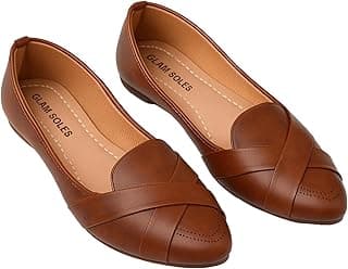 GLAM SOLES Women’s Stylish Flat Belly Shoes – Comfortable Faux Leather Slip-Ons with Crisscross Strap Flats for Office & Casual