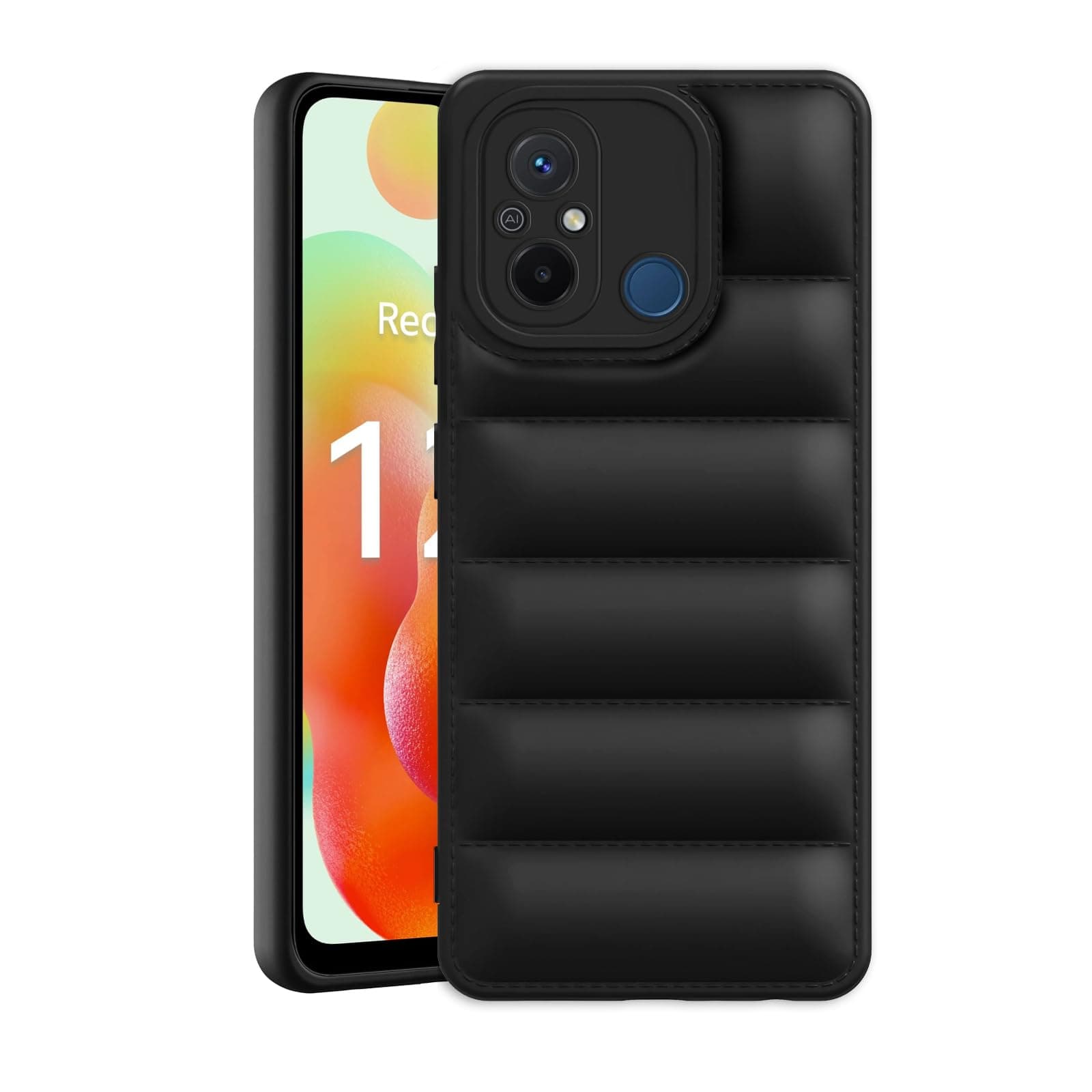 Amazon Brand - Solimo Puffer Case Camera Protection Soft Back Cover for Xiaomi Redmi 12C | Poco C55 - Black