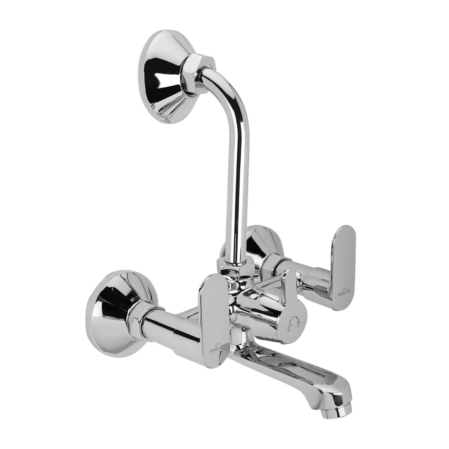 Benelave by Hindware Volga Wall Mixer for Bathroom with L-Bend Provision for Overhead Shower | Brass with Chrome Finish | 1/2 BSP Inlet | Ceramic Disc Cartridge | Smooth Movement
