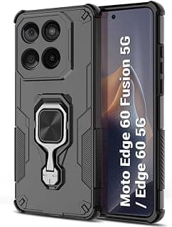 TheGiftKart Tough Armor Bumper Back Case Cover for Motorola Moto Edge 60 Fusion 5G / Motorola Edge 60 5G | Ring Holder & Kickstand in-Built | 360 Degree Protection Back Case Cover (PC & TPU, Black)