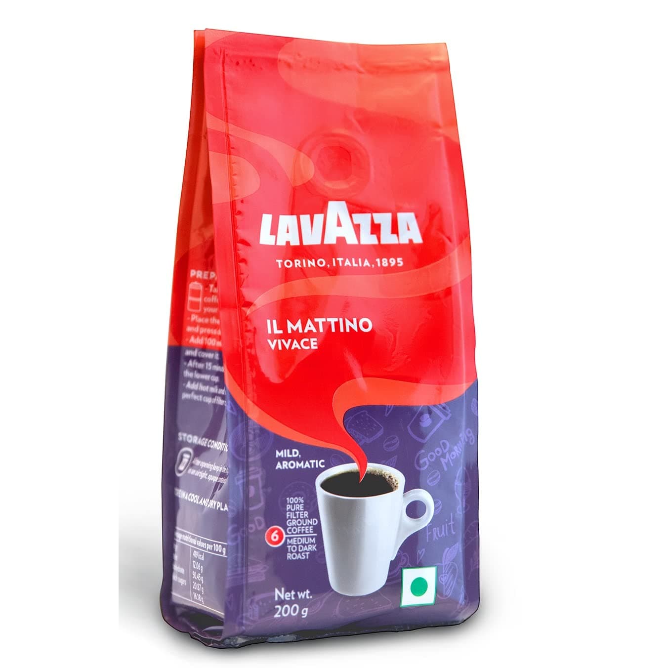 Lavazza IL Mattino Vivace - Pack of 2 Pouch, 2 x 200 g