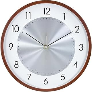 ginoya brothers 12-Inch Round Wall Clock, Silent Non-Ticking Quartz Sweep Movement, Easy-to-Read Easy-to-Read Analog Display Living, Office & Home Décor (Silver)