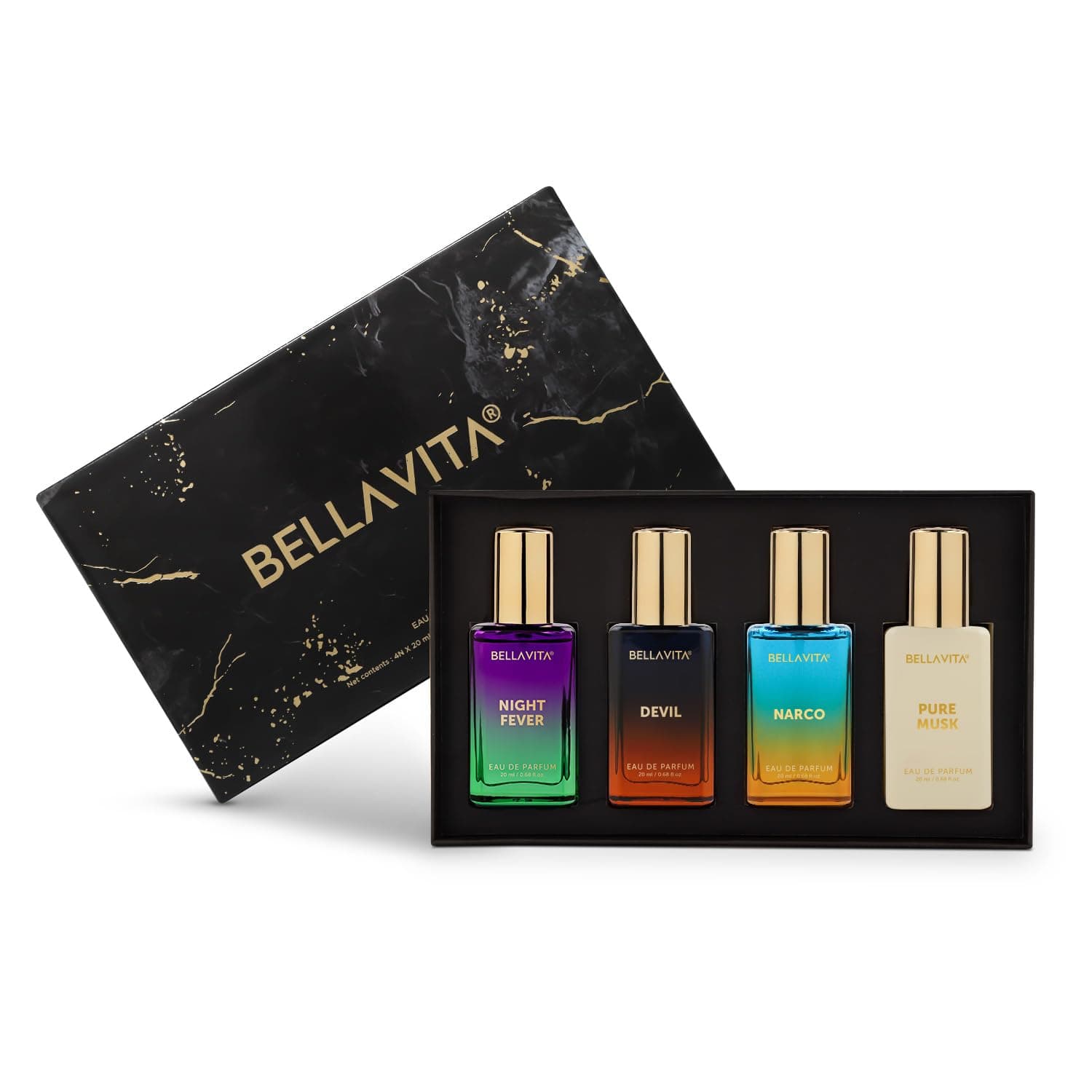BELLAVITA Unisex Scents | Long Lasting Perfume Gift Set | Perfume for Man | Gifts for Woman | EDP 4x20ML | Bergamot, Vanilla, Cedar & Sandalwood