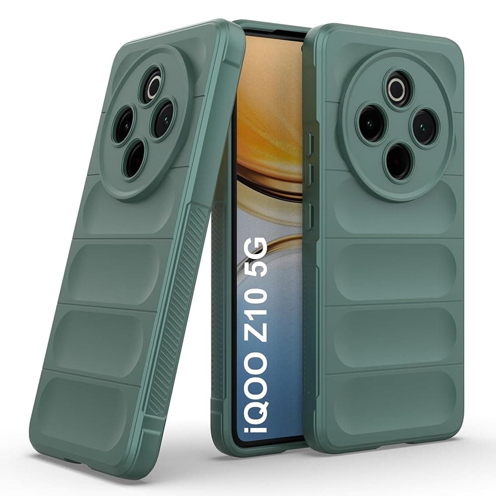 amazon basics Mobile Cover for iQOO Z10 5G | Full Camera Protection | Liquid Silicon Case | Flexible Bumper Case for iQOO Z10 5G (Green)