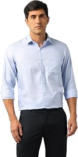 Arrow Men's Blue Checkered Spread Collar Full Sleeve Formal Cotton Regular Fit Shirt