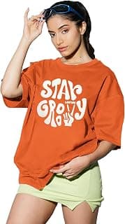LEOTUDE Womens Oversized Round Neck Cottonblend Half Sleeve T-Shirts (Colour: Multicolor)