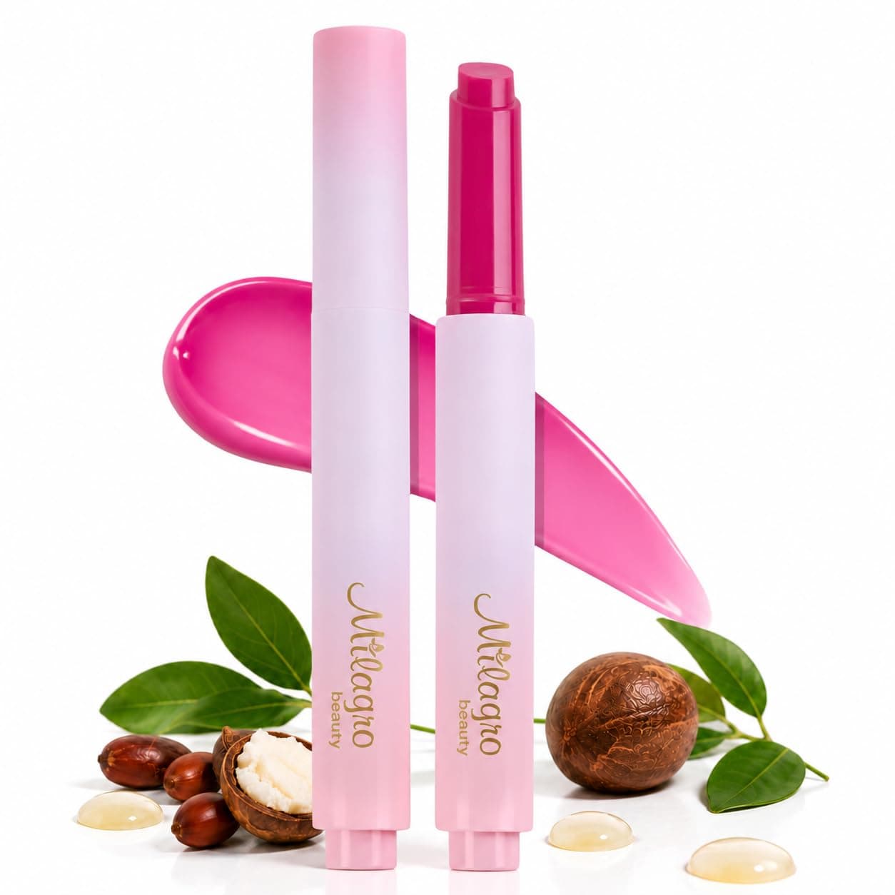 Milagro Beauty Lip Balm | Gloss Hydrating & Dark Lips Removal Lip Balm | Natural ingredients - Jojoba Oil & Shea Butter – Non-Sticky Shine, Peptide-Infused Formula (Pink Lemonade)