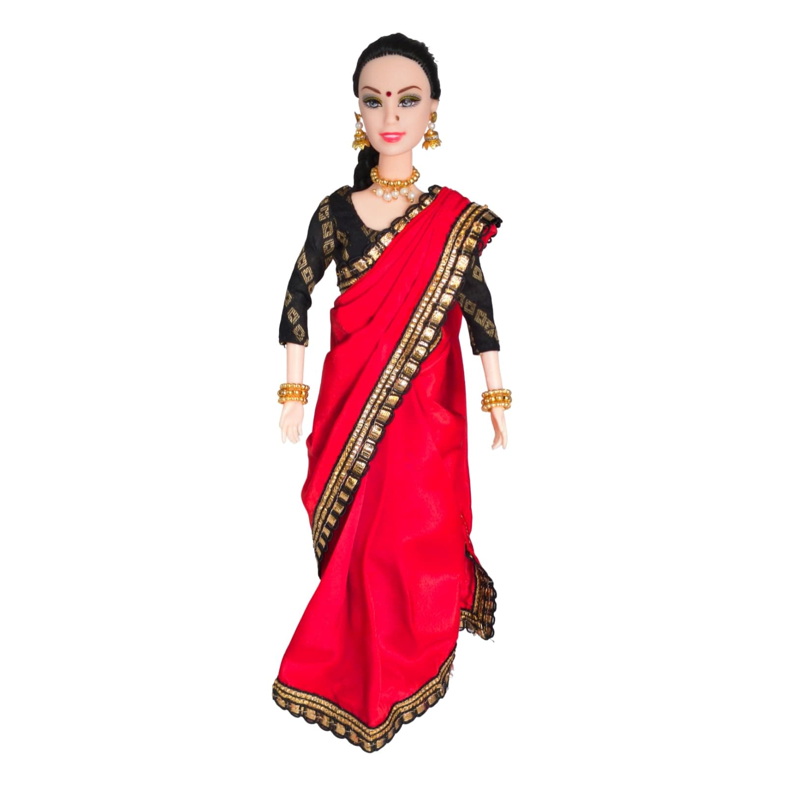 Maalona | Anika | Indian Doll in Traditional Saree| Celebrating Indian Culture Through Play | Gift for Kids (11.3 inch, Red & Black)