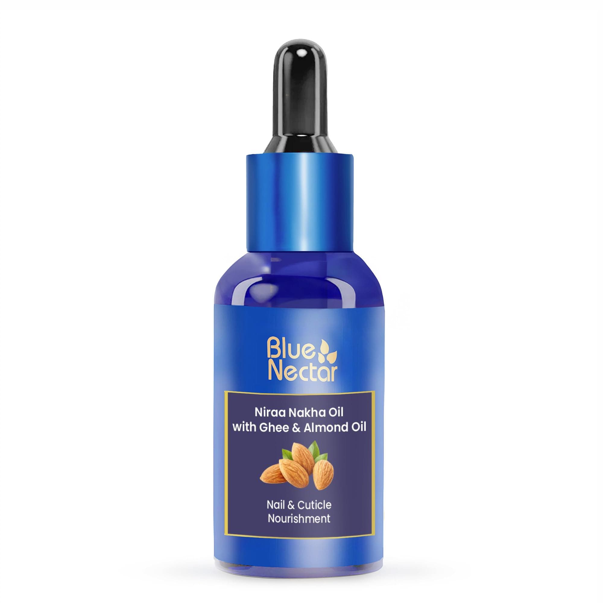 Blue Nectar Nakha Cuticle Oil for Nails | Cuticle Remover Oil with Ghee | 15 Herbs & Vitamin E for Dry, Damaged Cuticles & Thin, Brittle-Looking Nails | Ayurvedic Nail Growth Oil (30 ml)