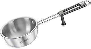 Prestige 13cm/550ml Tri-Ply Stainless Steel Splendor Tadka Pan|Gas & Induction Compatible| Rimmed Edge| in-Built Stand| Heat Resistance Handle| Thick Gauge