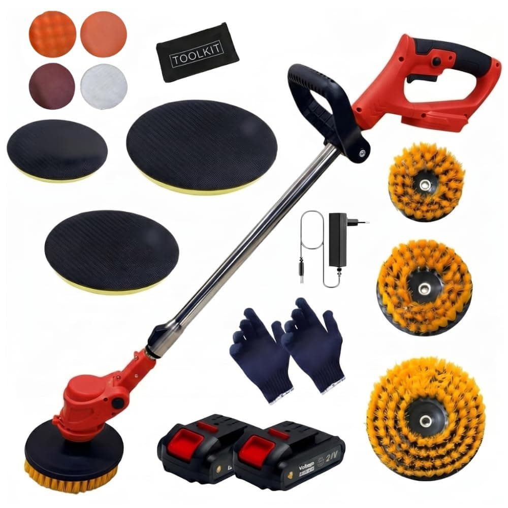 STARQ Cordless Electric Power Scrubber with Long Handle, 3 Replaceable Brush Heads, Adjustable Extension Rod, Rechargeable Cleaning Brush for Floor, Tile, Bathroom, Car & Home