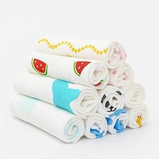 Muslin Baby Washcloths for Newborn – 12x12 Inches Ultra-Soft & Gentle Face Towels – Reusable, Washable Baby Wipes for Sensitive Skin – Unisex – Pack of 10 (Cute Random Prints)