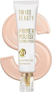 Swiss Beauty Primer Mousse Foundation Weightless Smooth & Velvet Touch, Matte Finish, Face Makeup, Natural Beige, 30ml