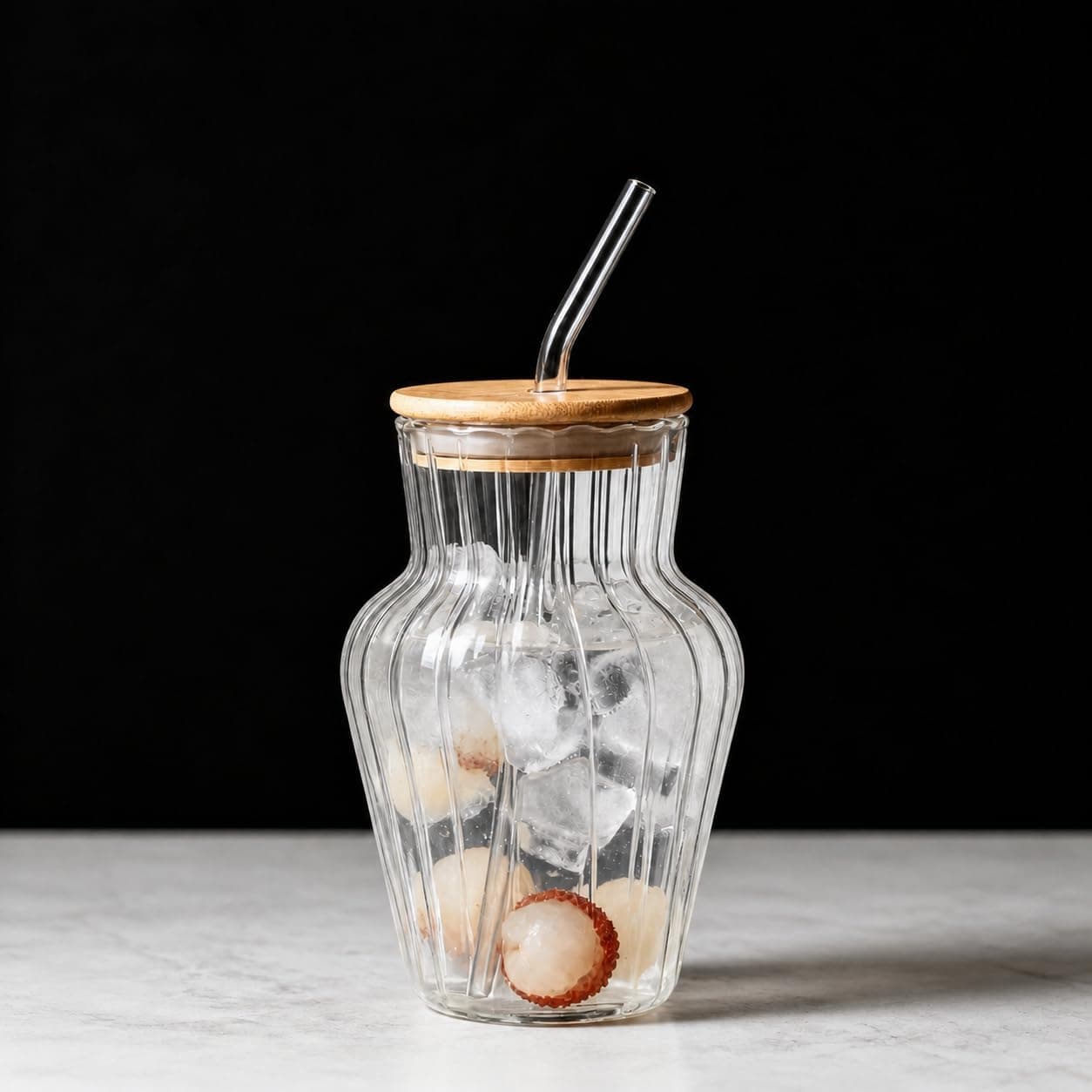 COOLBIT 450ml Premium Clear Glass Tumbler with Bamboo Lid & Glass Straw, Reusable Juice Cup for Water, Smoothies, Iced Coffee – Durable & Eco-Friendly Design