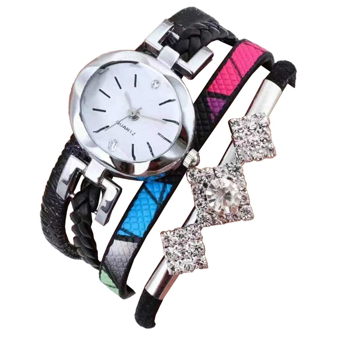 TYPIFY ® Women's Black Multicolor Bracelet Rhinestones Analogue Watch