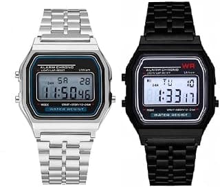 SELLORIA Brand 2 Combo Digital 4 Colours Vintage Square Dial Unisex Water Resist Watch for Men Women Pack of 2