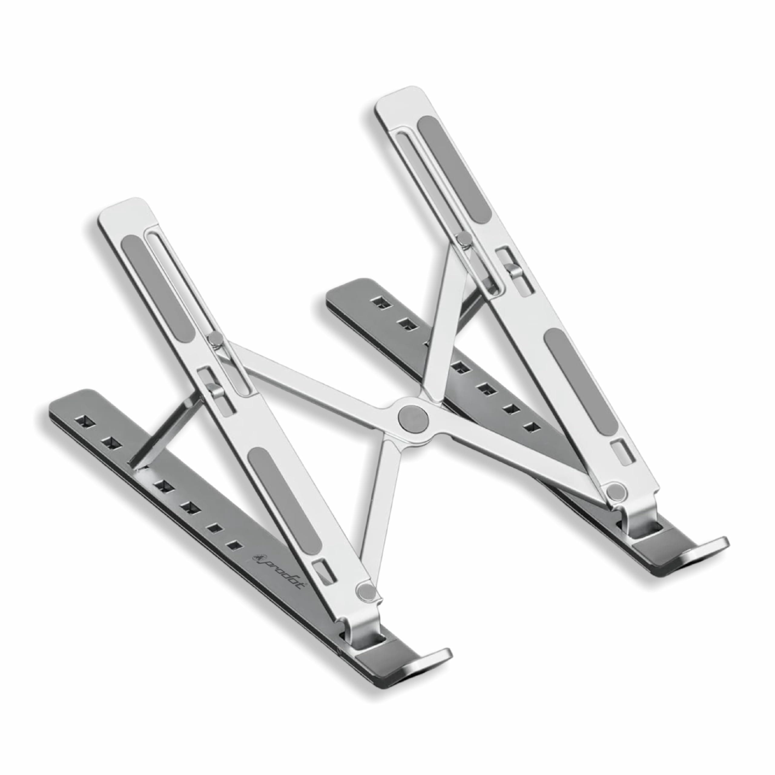 ProDot Multi-Angle Metal Portable Foldable Laptop Stand with 7 Adjustable Height, Anti-Slip Silicone Pads & Overheating Protection, Compatible with 10–15.6 Inch Laptops (Aluminium, Silver)