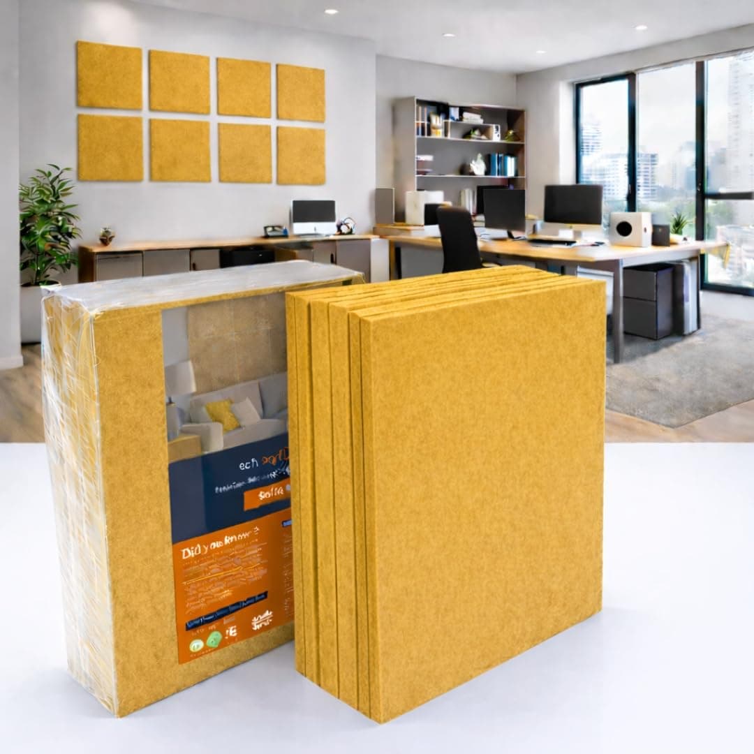 MMT Acoustix® Premium Felt Acoustic Panels for Offices, Bedrooms & Studios | Sustainable PET Felt Panels for Echo Reduction & Sound Absorption | 1×1 Ft, 9mm Thick | Mustard – Pack of 8