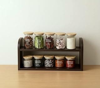 FireBees Wooden Kitchen Organizer Rack | 2 Tier Rack Kitchen Storage | Spice Rack Organizer | Shelf Organiser | Wooden Rack for Kitchen Storage | Countertop Organizer Stand 4X13X8 INCH (H RACK)