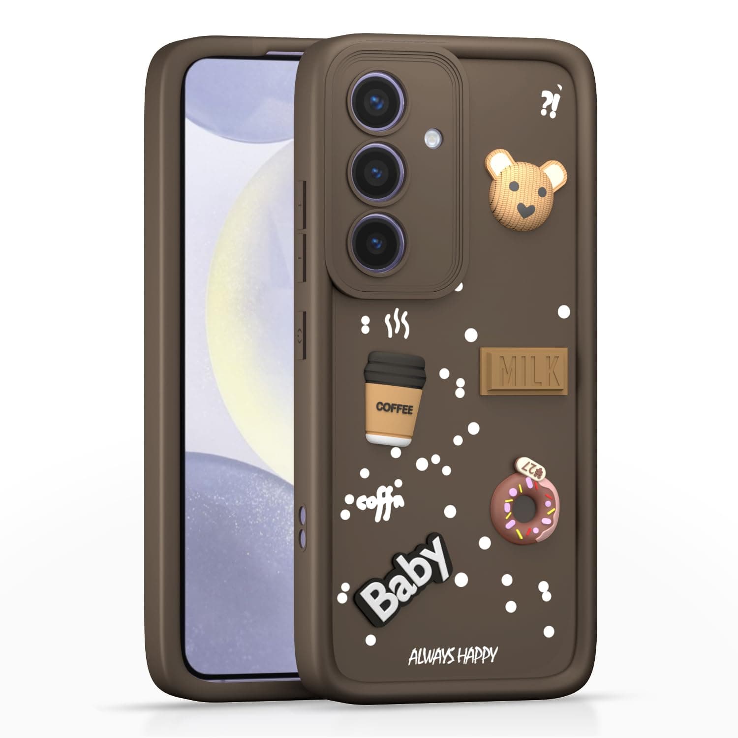 Amazon Basic Back Cover for Samsung Galaxy S24 5G | Cute Fun Cartoon 3D Bear Silicone Full Body Protection Bumper Cover (Brown)
