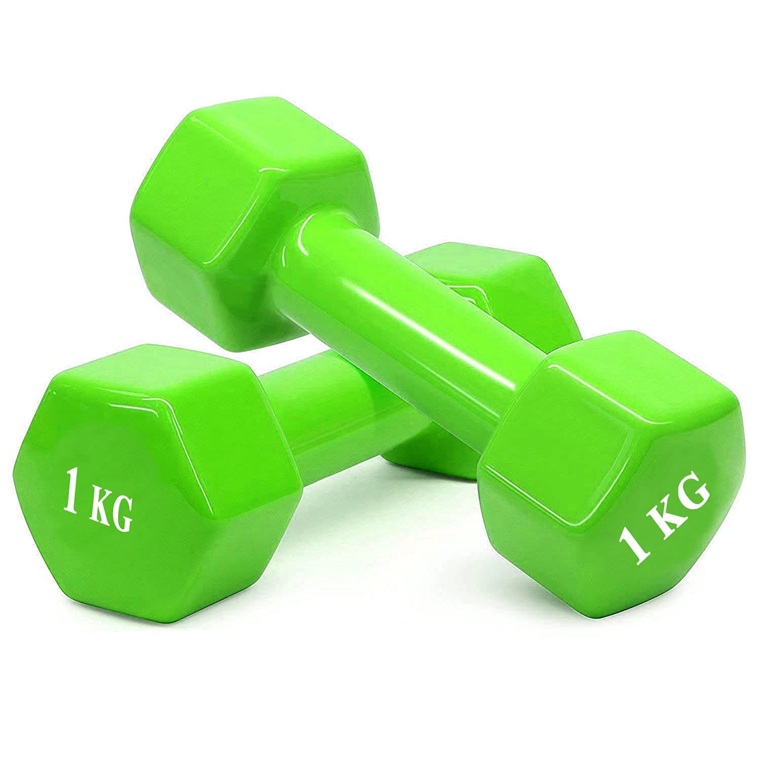 Protoner Cast Iron Vinyl Coated Dumbbells (Pair) 1 KG to 5 KG Set (1+1=2 kg Green)