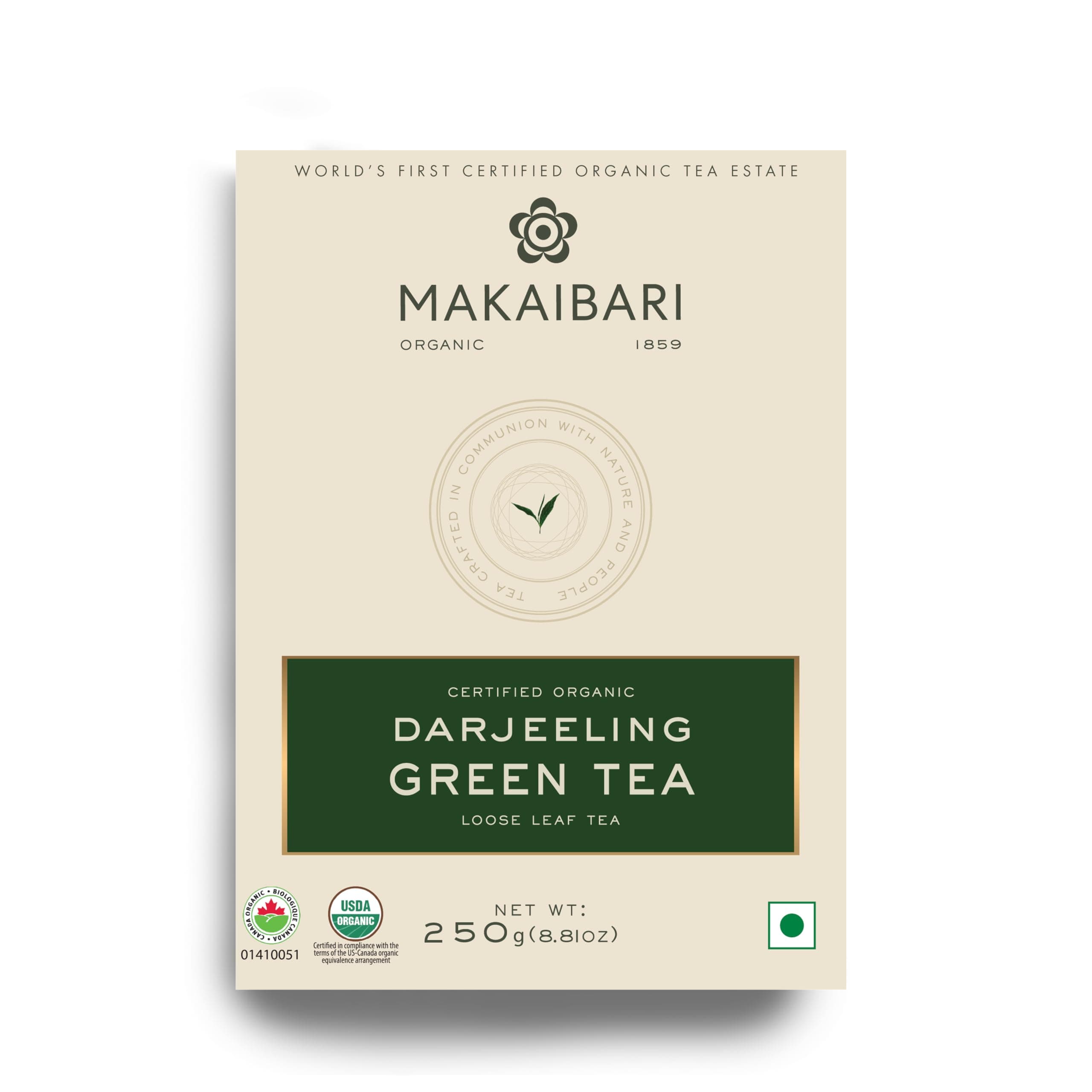 Makaibari Darjeeling Organic Whole Leaf Green Tea | 250 Gm Monocarton | 125 Cups | Antioxidant-Rich | Handpicked Premium Green Tea