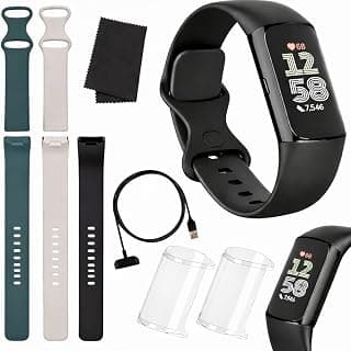 Fitbit Charge 6 Fitness Tracker (Bundle) – Black/Obsidian – Heart Rate, GPS, Sleep & Stress Tracking + Fast Charger, & Cleaning Cloth