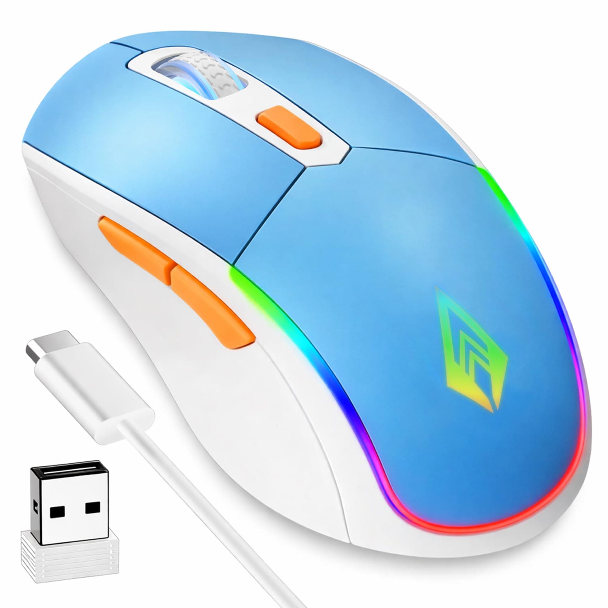 Archer Tech Lab Wireless Bluetooth Gaming Mouse| Tri-Mode (BT 5.3/2.4GHz USB/Wired) 7 RGB Lights, 4 DPI Levels (1200-3200) 500mAh Rechargeable| Ergonomic Lightweight 86g| PC Laptop Mac (Recurve 700)