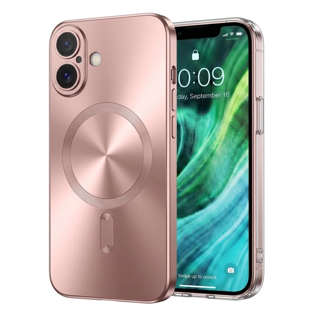 amazon basics Premium Mag-Safe Case for iPhone 17 | Shockproof & Anti-Scratch Cover | Soft Silicone with Wireless Charging | Camera Lens Guard - Rose Gold