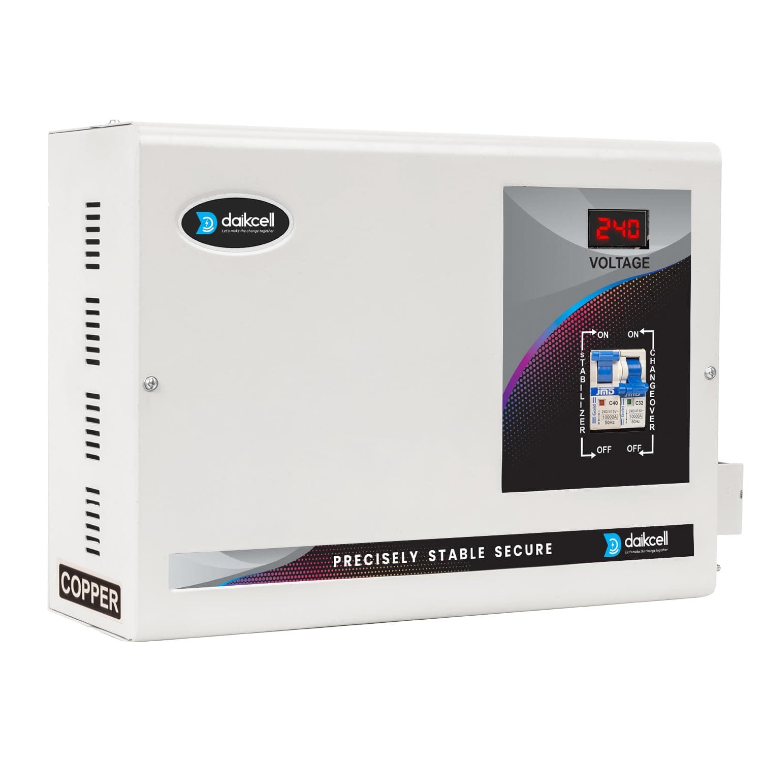 daikcell 5 KVA Copper 90V-300V Heavy Duty Mainline Voltage Stabilizer for Home - 4000W - 20 Amps Load - 1+4 Year Warranty - DSR016 - Grey - Single Phase