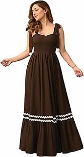 CS CLOTH SHINE CS Women's Long Maxi Gown with Shoulder Ribbon Tie-Up Dress, Stylish & Trendy - Fit and Flare Sleeveless Square Neckline Western Dress, Casual Beach Long Dress for Women