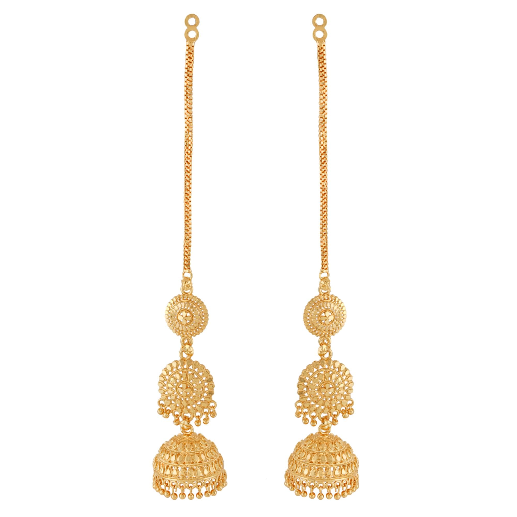 Shreyadzines Traditional Ethnic Collection Gold Plated Polish Jhumki Jhumka Earrings with Attached Ear Chains For Women