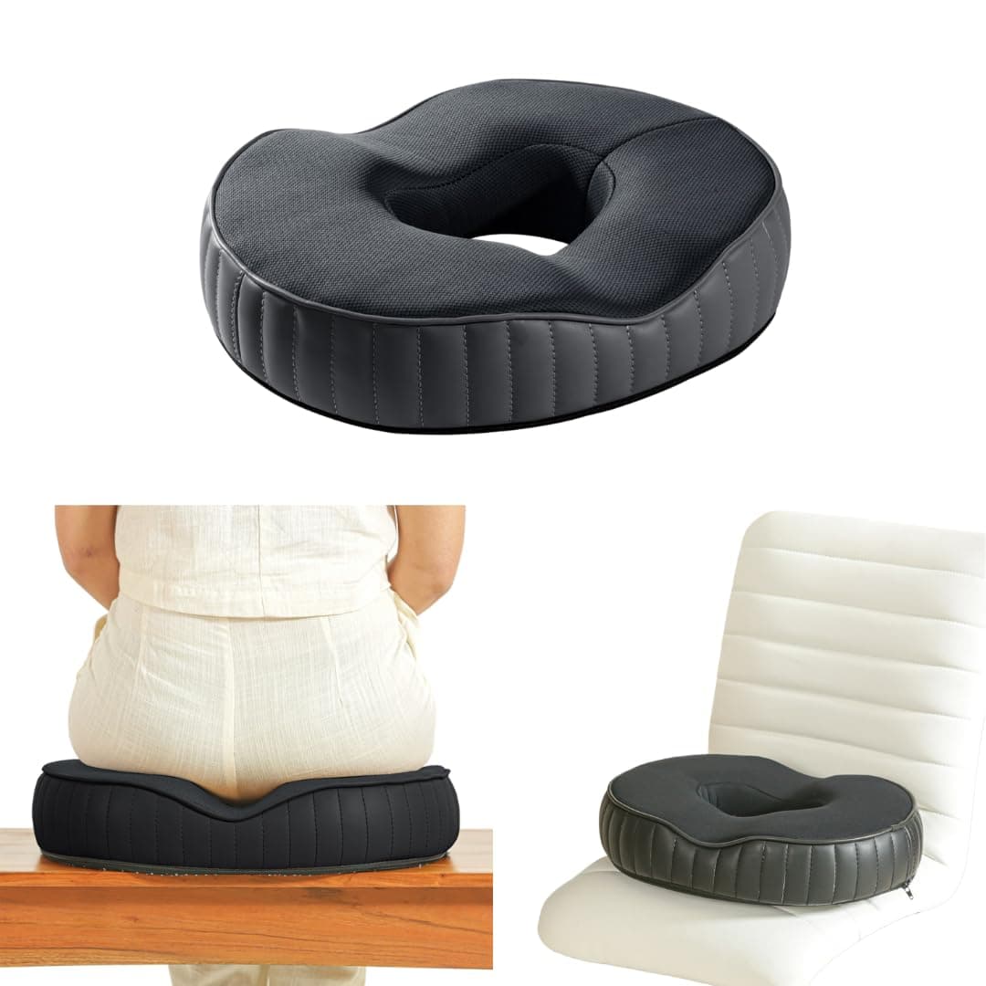 The White Willow Donut Pillow for Tailbone Pain – Coccyx Seat Cushion for Chair – Hemorrhoid & Piles Relief – Car Seat Donut Cushion – Medium Firm HR Memory Foam – Above 60 Kg – Midnight Black