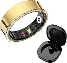 Qsmart Smart Ring for Health Monitoring, Stainless Steel Design, Gold Color, Magnetic Charging, Lightweight & Comfortable Wear | Size : 10
