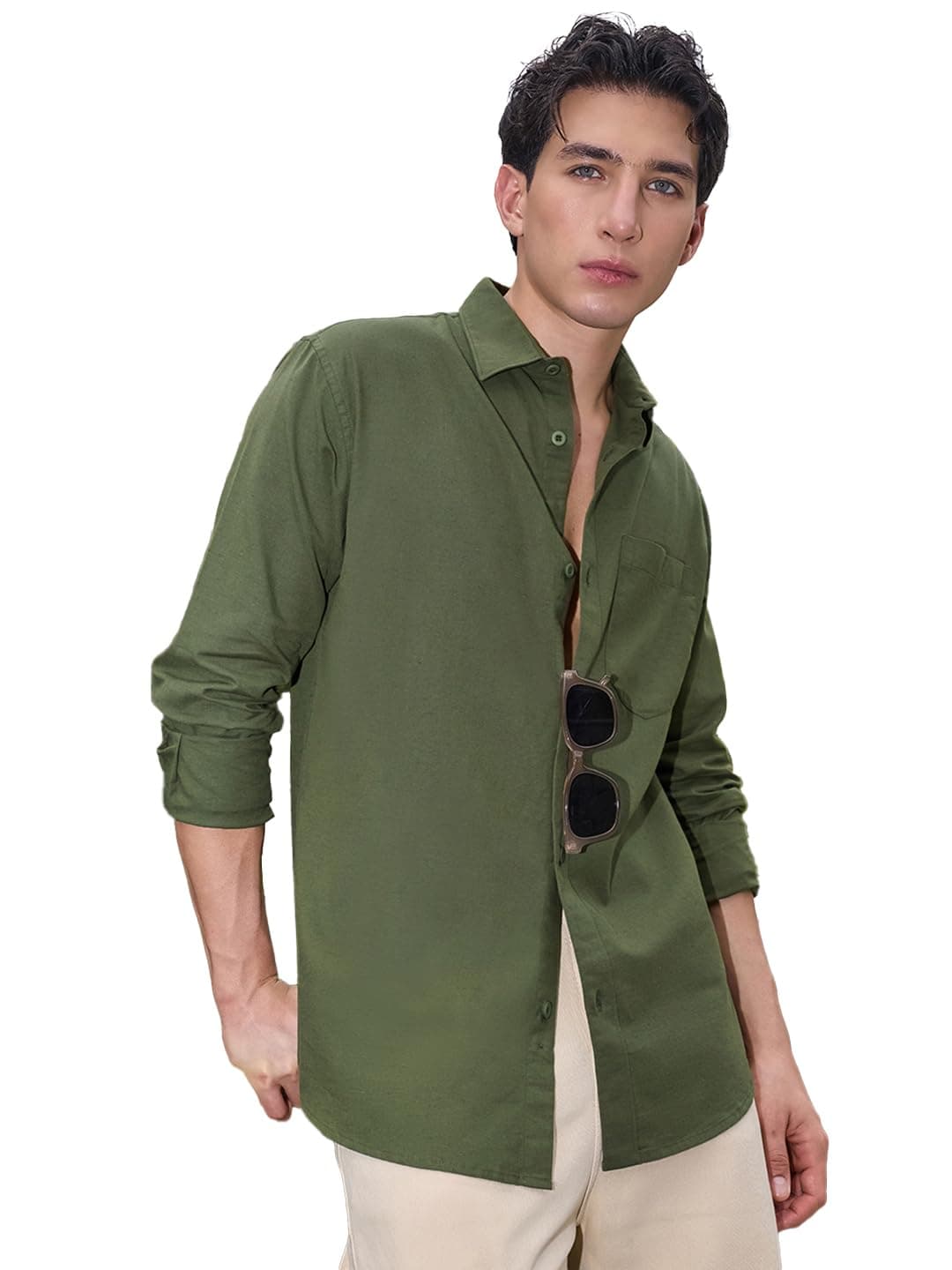 Bewakoof Mens Solid Regular Fit Full Sleeve Collar Cotton Linen Blend Shirt