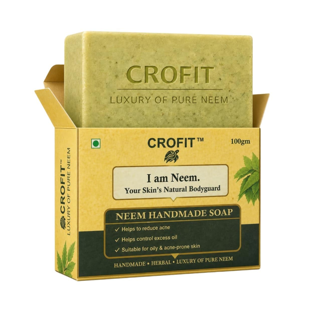 Pure Neem Handmade Soap Organic Herbal Bath Bar for Acne, Skin Care & Glow Natural Neem Extract Body Soap Ayurvedic Soap for Face & Body – 100gm (Pack Of 2) (Pack of 1)