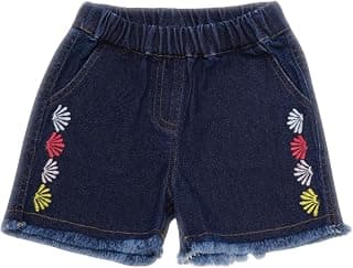 CREATIVE KIDS Girl Navy Blue Embroidered Denim Shorts