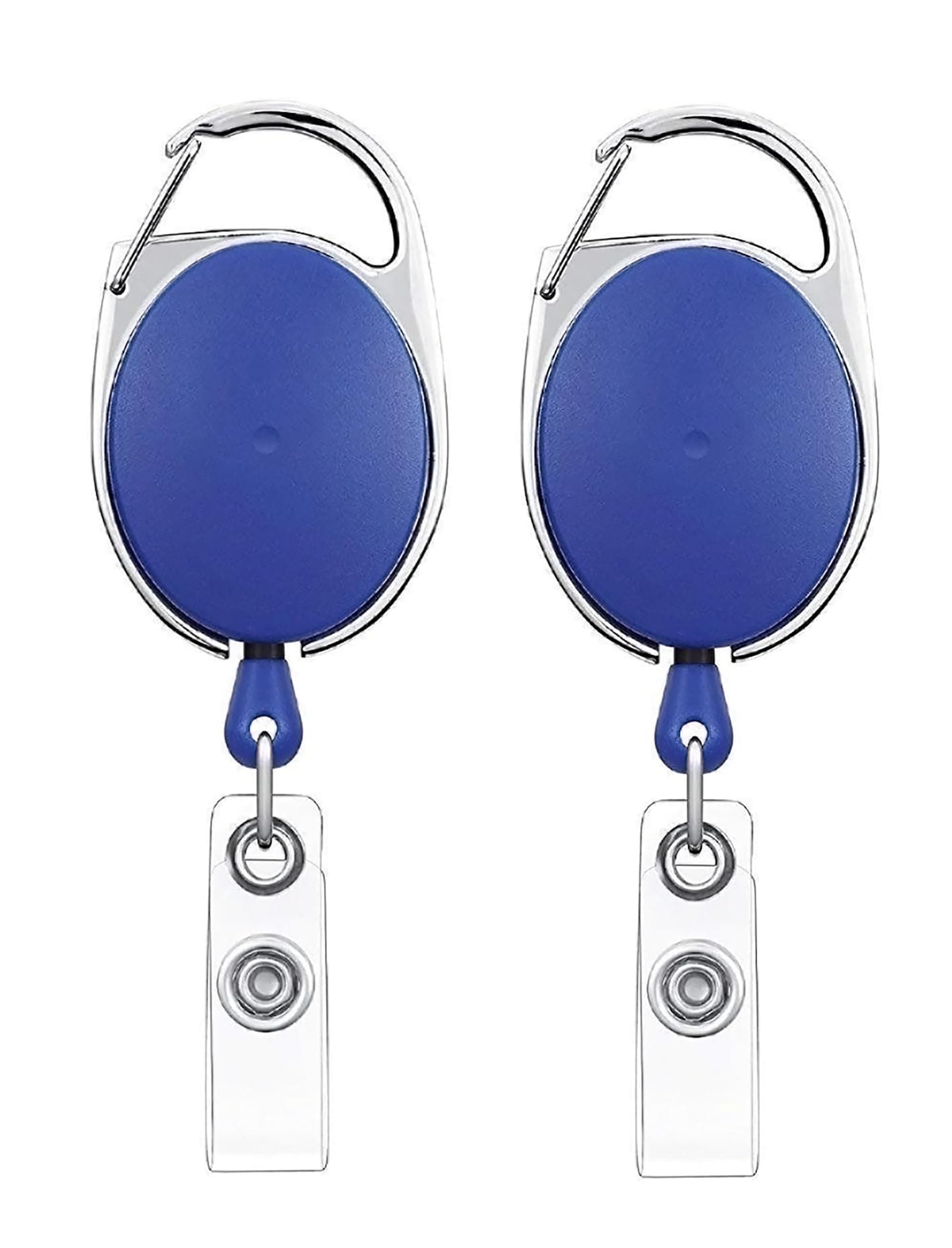 GLUN® Oval Round ID Card Holder – 2 Pack Badge Reel Clip On Retractable Holders (Blue)