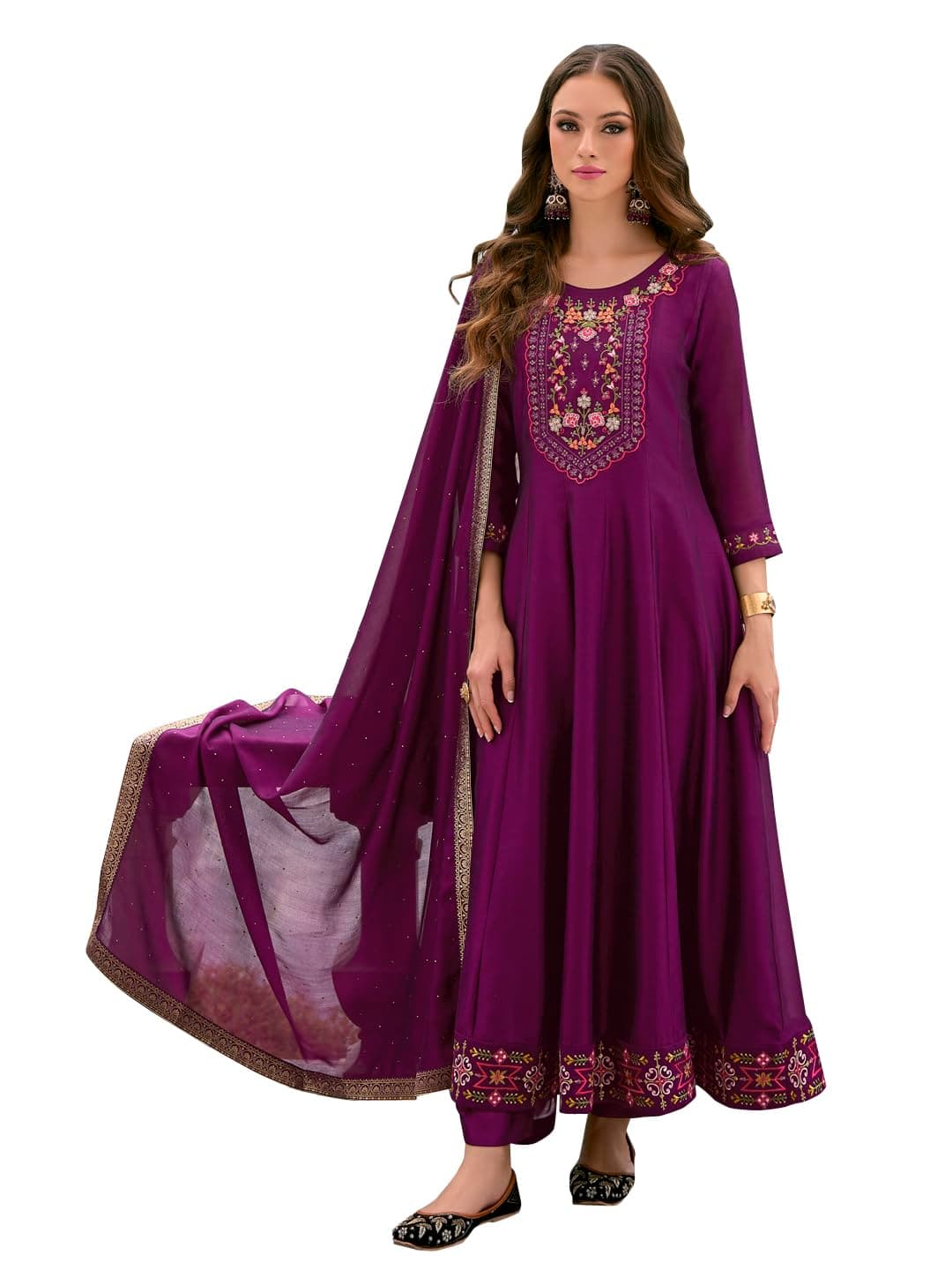 VredeVogel Women's Vichitra Silk Embroidered Kurta Pant Set with Swarosky Diamond Dupatta