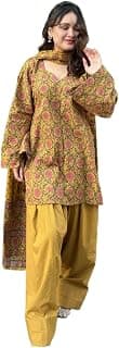 GoSriKi Cotton Printed Farshi Salwar Suit for Women | Kurta Dupatta Set | Farsi Style Kurti | Farasi Ethnic Dress | Parsi Indian Outfit | Straight Palazzo Clothing Party Fashion Style