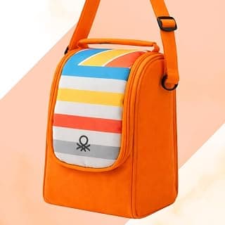United Colors of Benetton United Colors of Benetton Lunch Bag for Women & Men, Insulated Bag, Tiffin Lunch Bag for Office/College/School, Bottle Holder, Lightweight, Durable Handles, Fits 3 Containers (Orange)