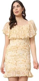 Trend Arrest.ed Women's Floral Ruched Mini Dress | Off-Shoulder Ruffle Neckline | Fully Lined Short Dress | Casual Summer Brunch & Vacation Wear