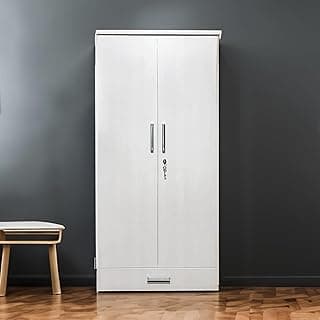 CASPIAN Engineered Wood 2 Door Wardrobe (White) | Pre-Assembled Furniture | Cupboard/Almirah for Bedroom, Office & Kid’s Room | Home Clothes Storage Organizer with Locker