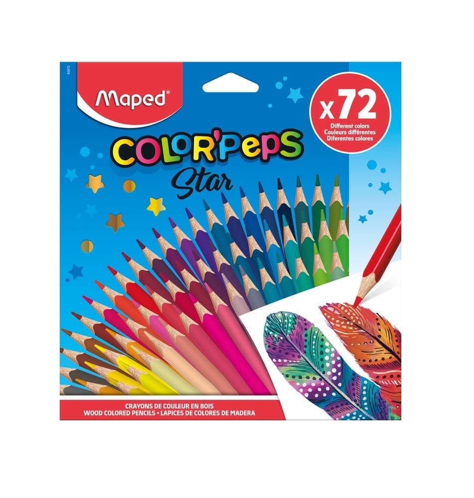 Maped Color'Peps Star 72 Shade Colour Pencils|Very Premium Highgrade Colour|Ideal For Artistic Minds|Soft & Strong Performance|Colour Pencils|Non-Toxic & Safe Colouring Set|Vibrant Colours-Multicolor