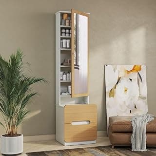 Wakefit Dressing Table with Mirror, Storage, 1 Year Warranty, Engineered Wood, Urban Teak and Frosty White, Mendla