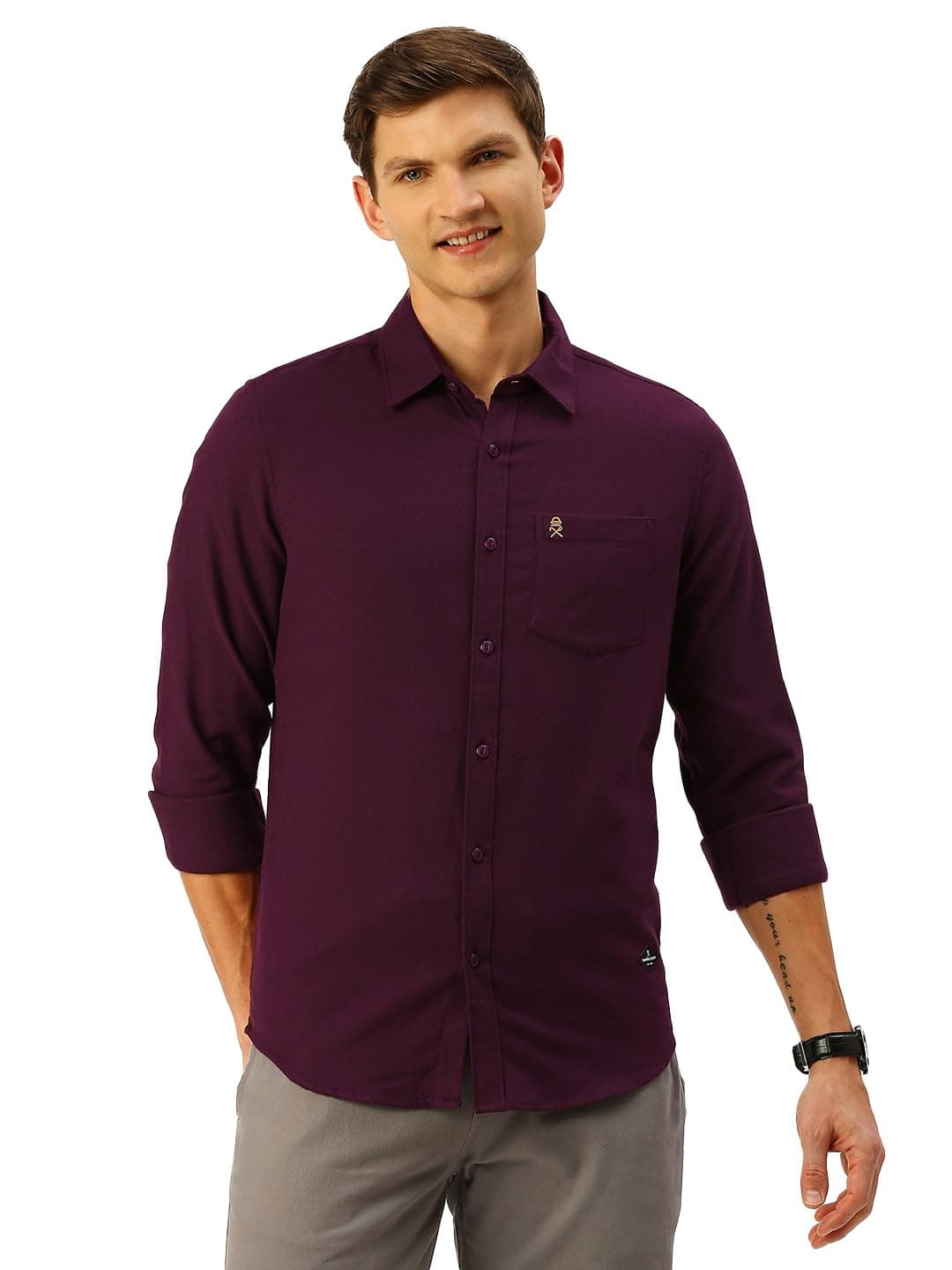 Thomas Scott Men Classic Slim Fit Cotton Casual Full Sleeves Shirt