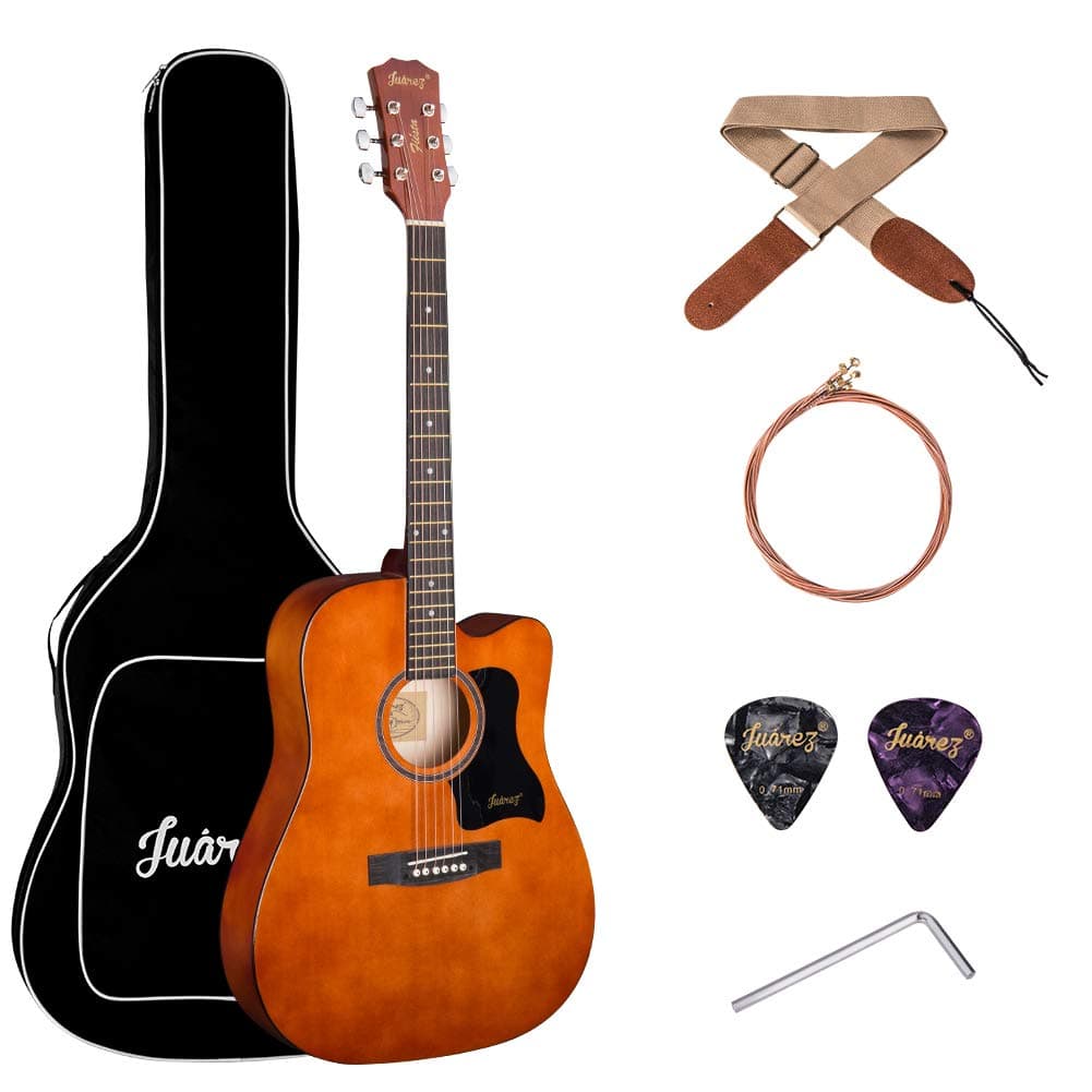 JUAREZ Fiésta 104.14 cm (41 Inch) Acoustic Guitar with Dual Action Truss Rod, JRZ41C/DB 21 Frets Rosewood Fretboard & Bridge, Bag, Strap, 2 Picks, Allen Key, Extra String Set, Brown