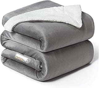 BSB HOME Polyester Micromink Warm Sherpa Super Soft Flannel Solid/Plain Blanket for Light/Mild Winter, Grey, Size 150 X 230 Cms (Approx 4.7 X 7 Ft, Single), 200 TC