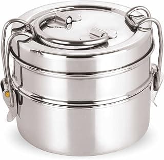 neelam Stainless Steel Lunch Box/Tiffin with Locking Clip, 2-Tier Container, 800 ml, Hot & Cold Leak-Proof, Compact & Durable, Perfect for Office, School, Picnic and Travel, Silver
